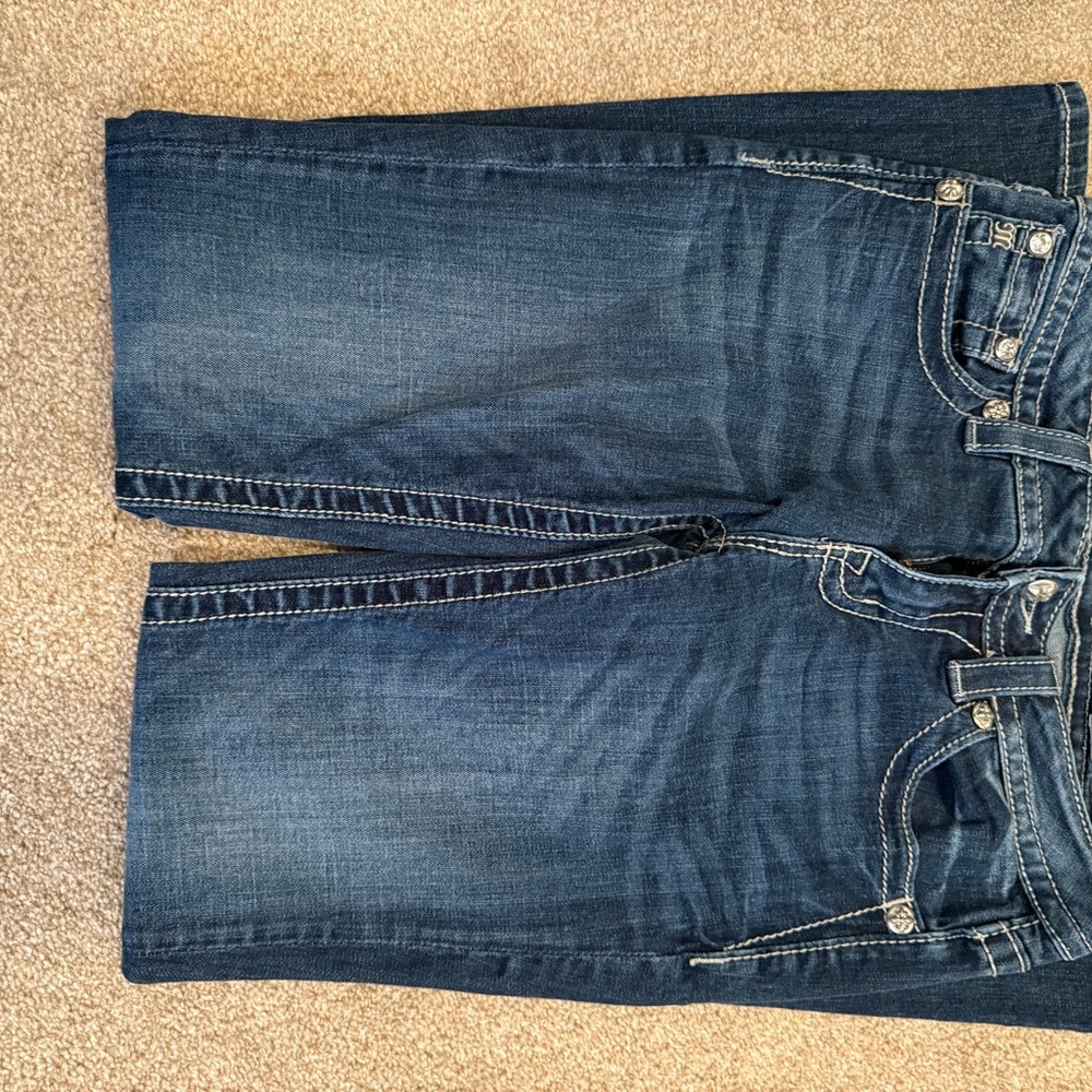Miss Me Dark Blue Boot Cut Jeans with Fleur-de-Lis Embellishment - Picture 2 of 4